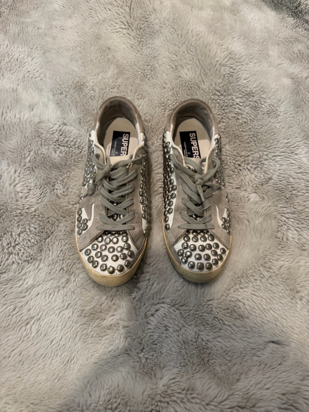 Golden Goose Gray Sneakers with Silver Studs